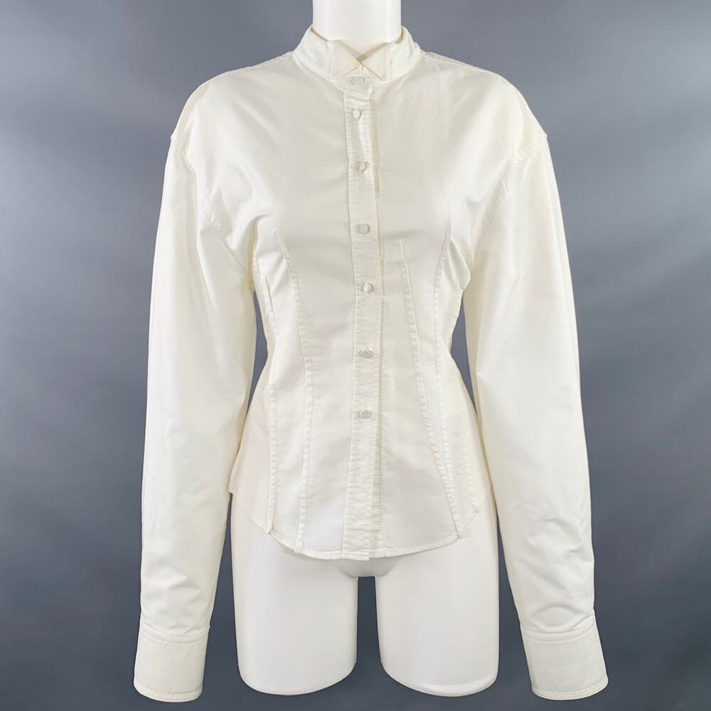 JACQUEMUS Size 6 Cream Cotton Fitted Tuxedo Shirt
